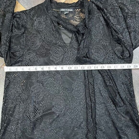 Cable & Gauge Black Lace Blouse Tie Neck Large - Picture 9 of 15